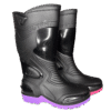 Bota Motera de agua negras con detalles morados.